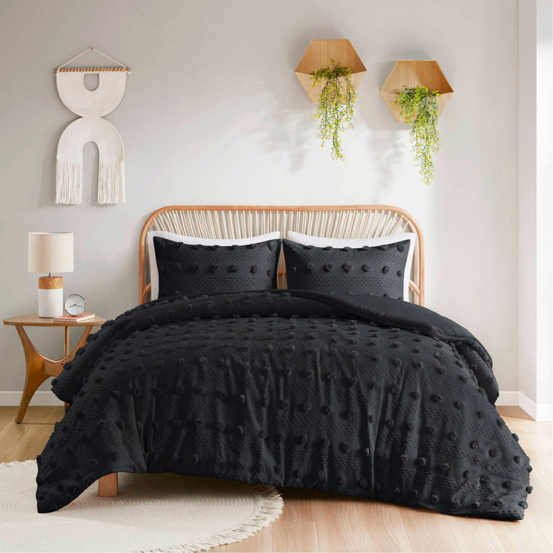 Ensemble de housse de couette 2 pièces, Housse de couette simple + 1 taie décorative, Noir