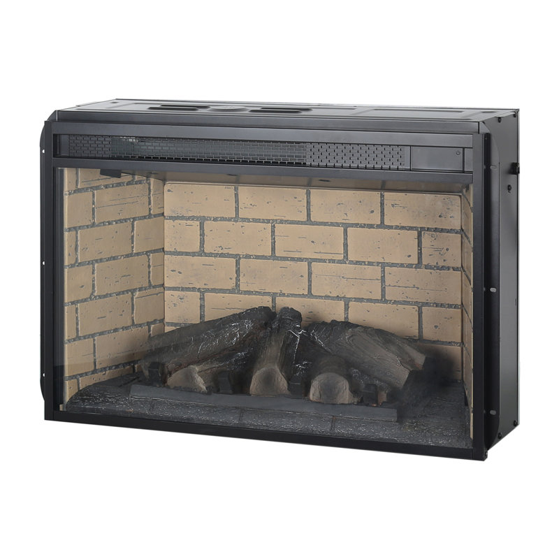 Infrared Quartz Woodlog Fireplace Insert with Brick Design, 18.1" H x 27.2" W x 8.2" D