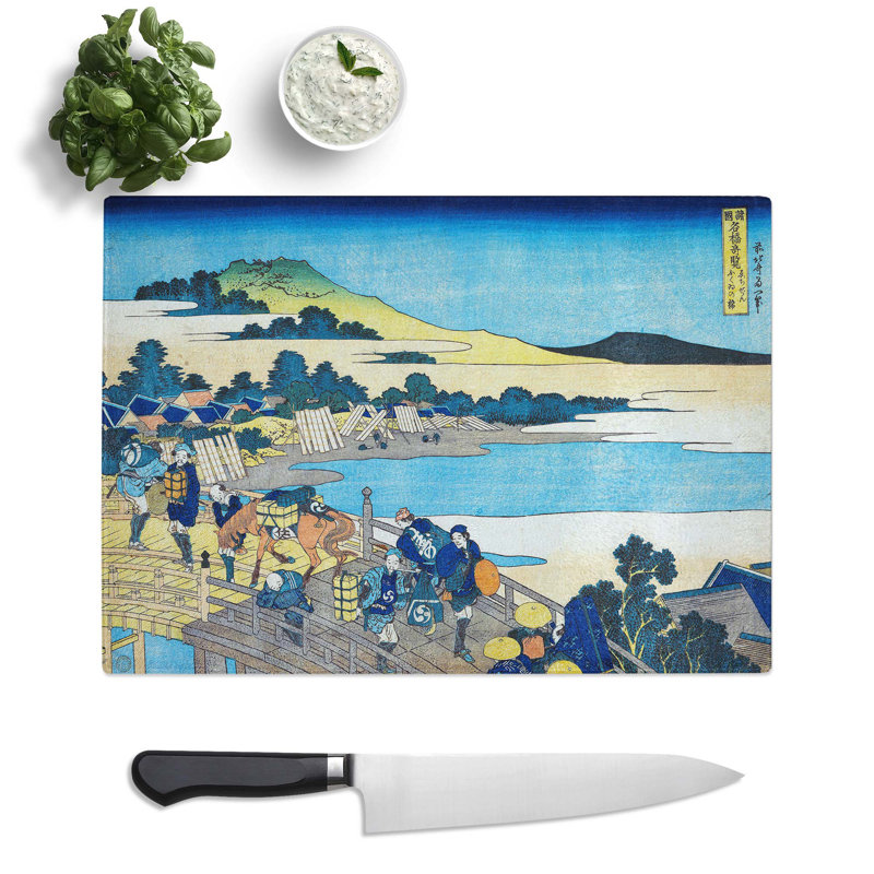 Tempered Glass Fukui Bridge in Echizen Province by Katsushika Hokusai Chopping Board, 39 cm x 28.5 cm