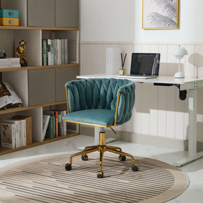 Velvet Vanity Chair With Wheels, Accent Chair Makeup Vanity Chair With Hand Woven Backrest, Modern 360Â° Swivel Home Office Desk Chair -  Everly Quinn, 80C9E15B016948968F4A907C7DA57ECB