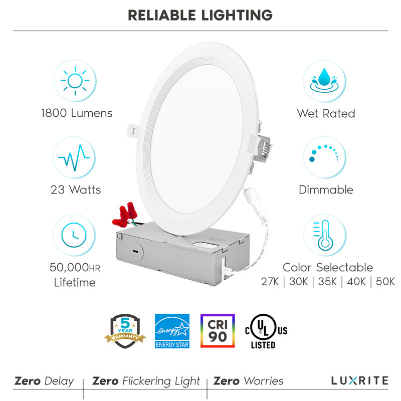 8'' Selectable Color Temperature Dimmable Air-Tight IC Rated LED Canless Recessed Lighting Kit