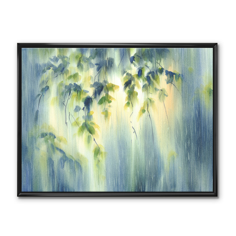 «RaIn Falling Down in Green Lit Forest II», reproduction d'art sur toile, H 24 po x l 32 po x P 1 po, Toile avec cadre noir