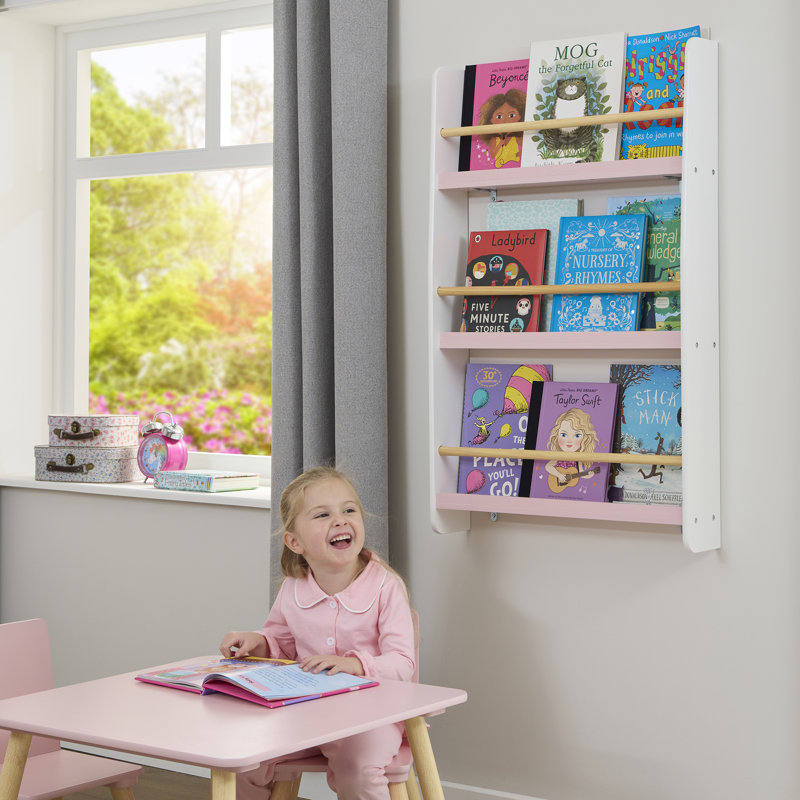 Kids Picture Book Wall Bookshelf, White/Pink