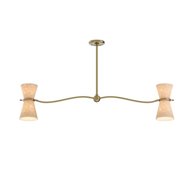 Gable Linear Chandelier (Antique Natural Brass with Oyster Shade)