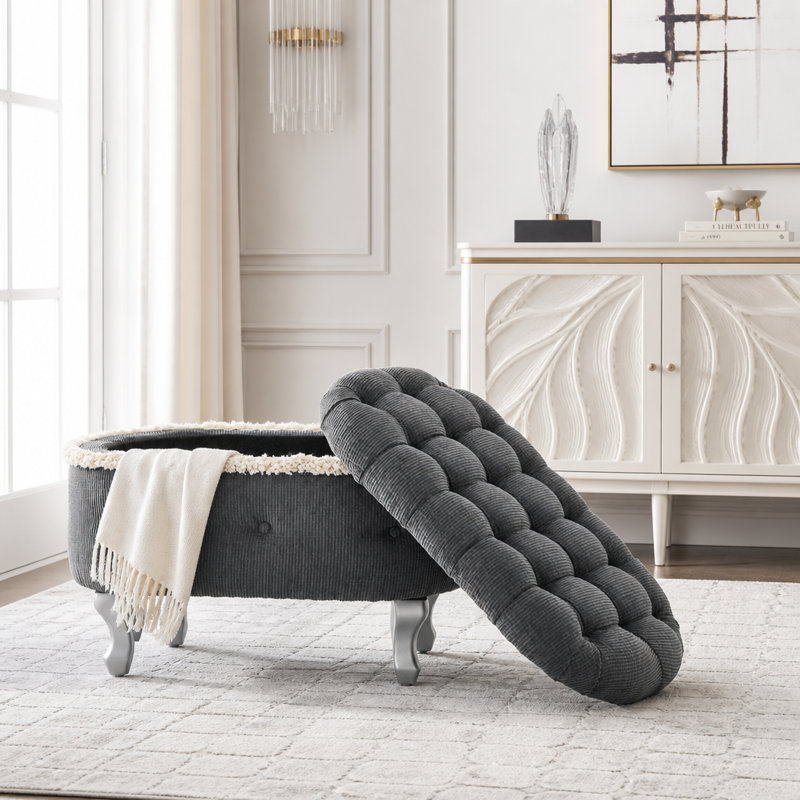 Banc de rangement 29,5 po, banc de bout avec capitonnage, Grey, Grey
