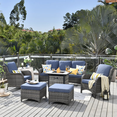 Klodjana Premium All-Weather Wicker 5 - Person Patio Conversation Set with Cushions