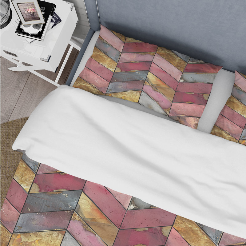 Ensemble de housse de couette Golden Chevron VI - Midcentury, Housse de couette pour grand lit + 2 taies décora