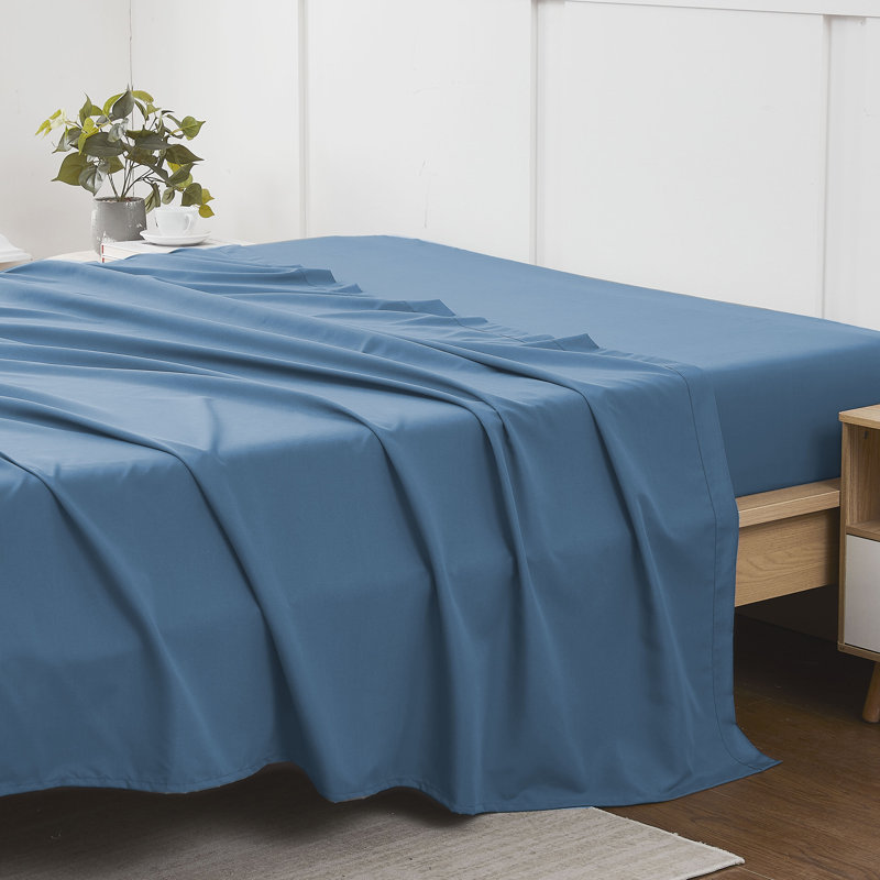 Single Flat/Top Sheet Only, Ultra Soft Double Brushed Microfiber, Full / Double Flat Sheet, Denim