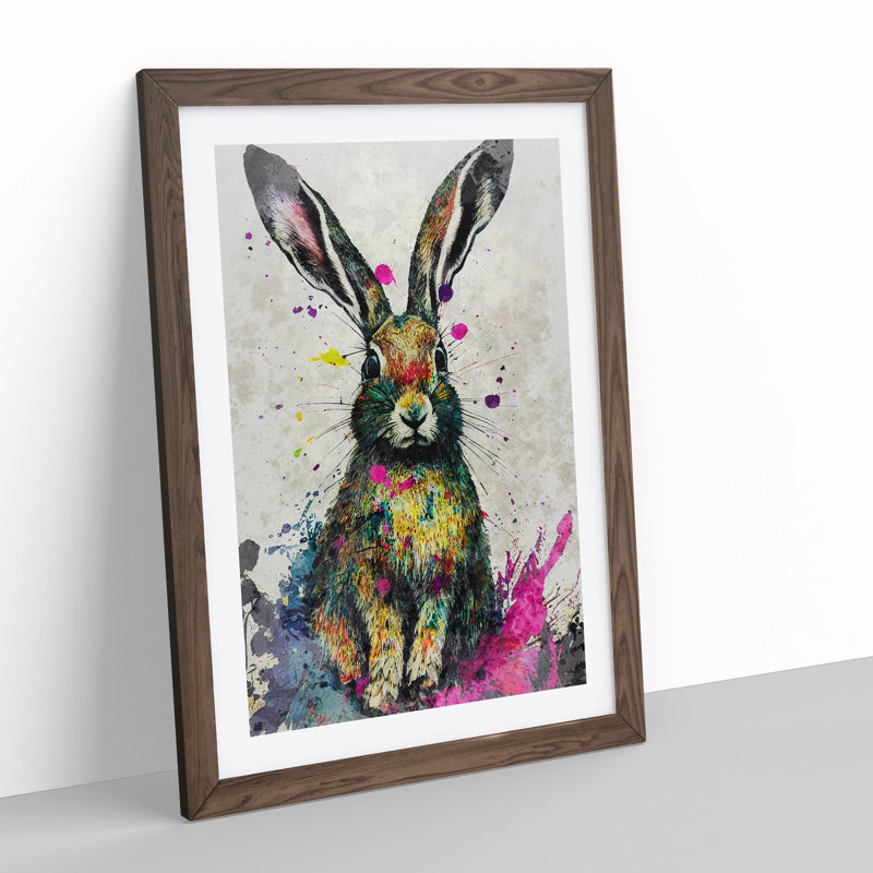Colourful Watercolour Hare No.3 - Framed Print, 46cm H x 34cm W x 2cm D, Walnut