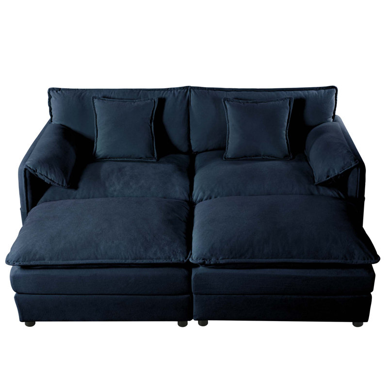 Canapé modulaire à assise profonde avec 2 repose-pieds et coussins moelleux, canapé modulaire avec causeuse, combinaison de bricolage