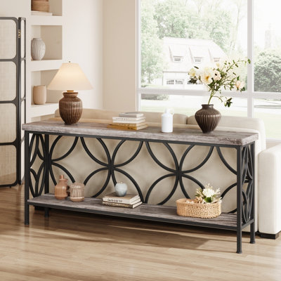 70.86" Console Table, 2-Tier Industrial Sofa Table