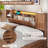 Farmhouse Bed Frame With Double Barn Door Storage Headboard Rustic Wooden Bed With 4 Drawers And Led Lights-903829569-872448972