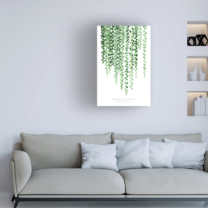 Aquarelle florale, chaîne de perles encadrée sur toile, H 32 po x l 22 po x P 2 po