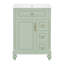 Meuble-lavabo de 24 po avec lavabo, meuble-lavabo autoportant vert avec tiroir rabattable, 3 tiroirs et armoire de rangement, bois massif et panneau de fibres à densité moyenne, plateau de lavabo en céramique, meubles-lavabos