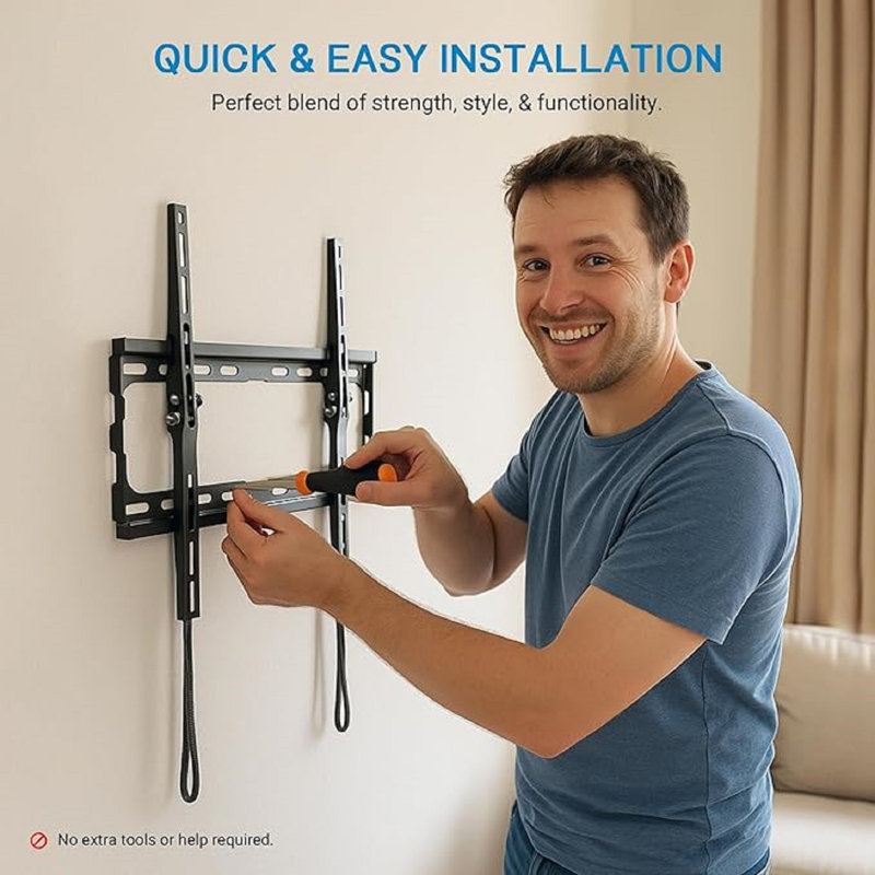 Support mural inclinable ELG pour téléviseur, ultra-plat (2 cm), inclinaison jusqu'à -10°, compatible avec les écrans de 66 à 165 cm (jusqu'à 45 kg), VESA 75x75 à 400x400 mm, verrouillage rapide, préassemblé, acier, noir