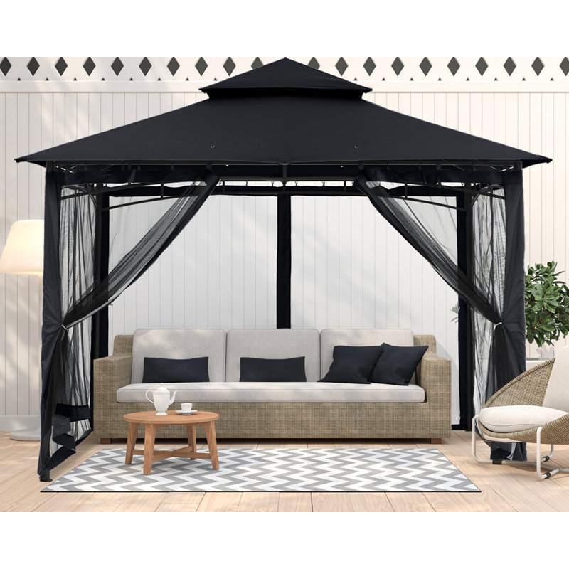 Steel Patio The Soft Roof Gazebos, Black, 12 Ft. W x 10 Ft.