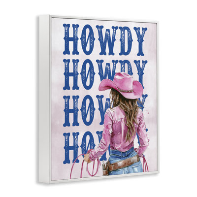 Howdy Cowgirl with Lasso, art de la giclée encadrée par lettré et doublé