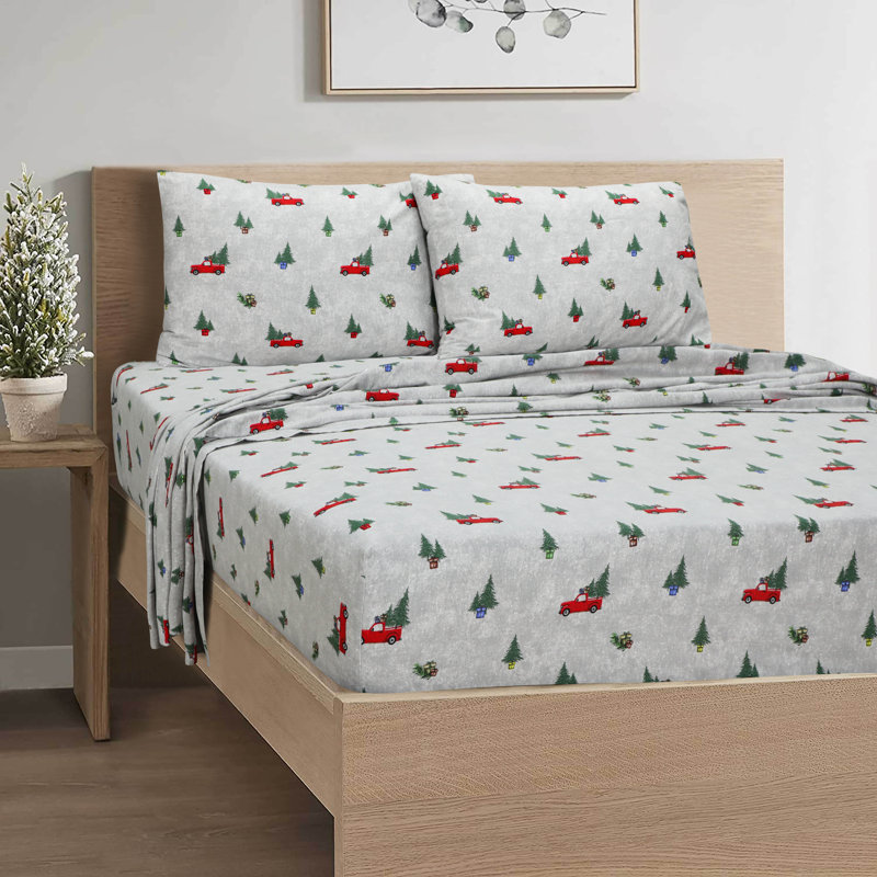 Ensemble de draps 100% flanelle de coton Colyt, Ensemble pour grand lit + drap-housse + 2 taies d', Camion, arbre