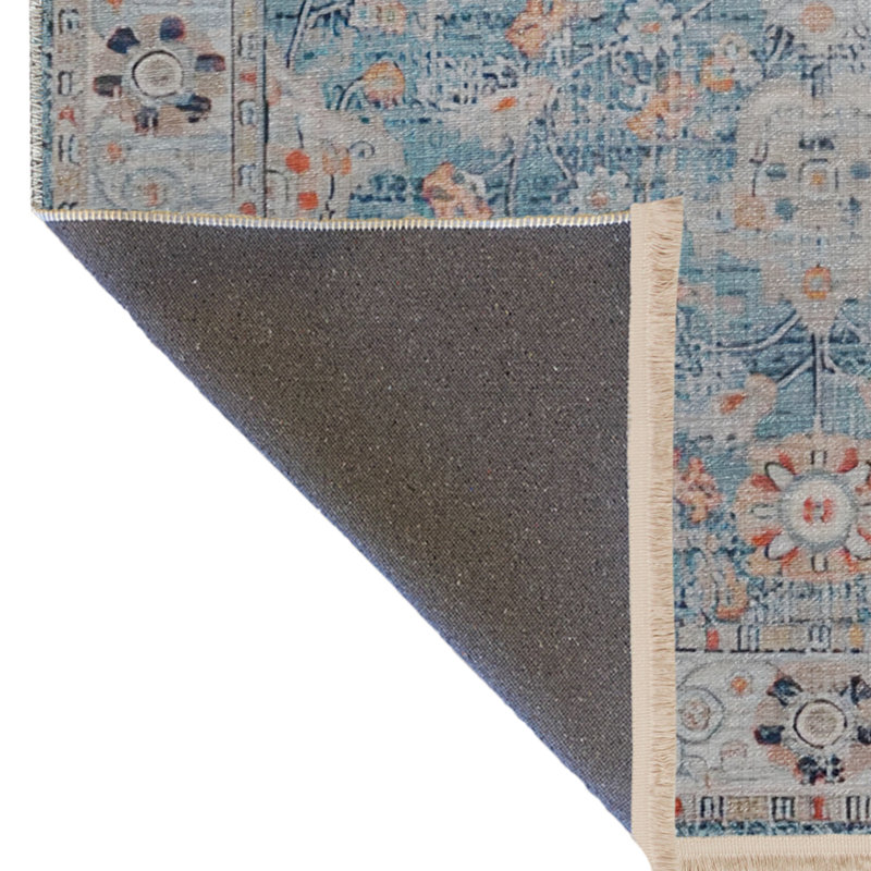 Tapis oriental bleu / gris en polypropylène tissé à la machine Roshina, Tapis de couloir 2 pi 7 po x 6 pi 7 po