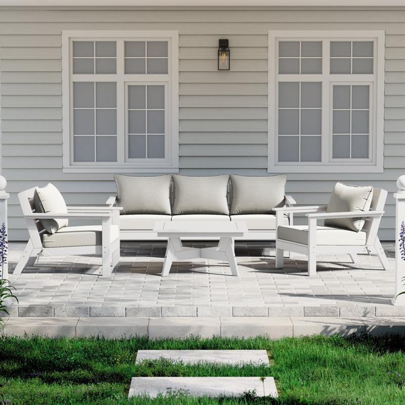 6-Piece Deep Seating Set, White, White