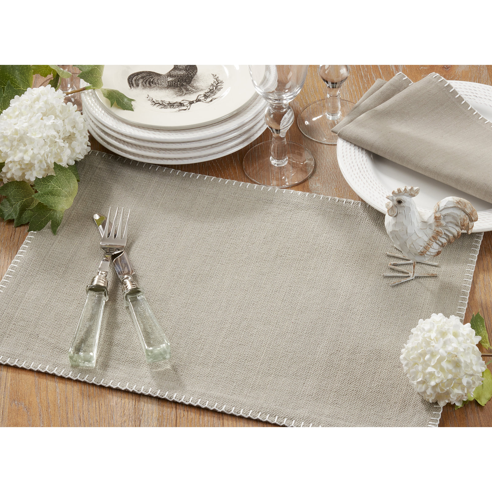 Ivara Whip Stitched Design 13" Cotton Placemat, Gray