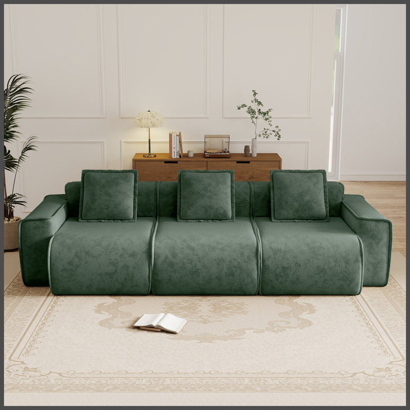 Canapé modulaire à 3 sièges profonds avec passepoil à bordure française, sans assemblage requis, canapé moderne à 3 places avec coussins décoratifs, tissu de velours vert