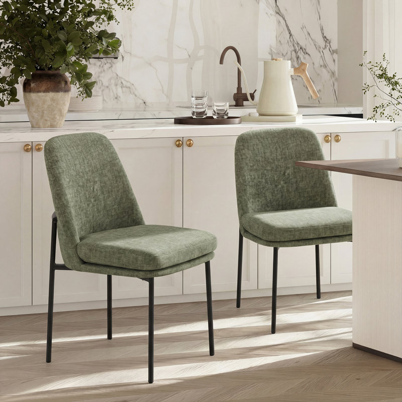 Fabric Upholstered Parsons Side Chair Dining Chair, F-Green