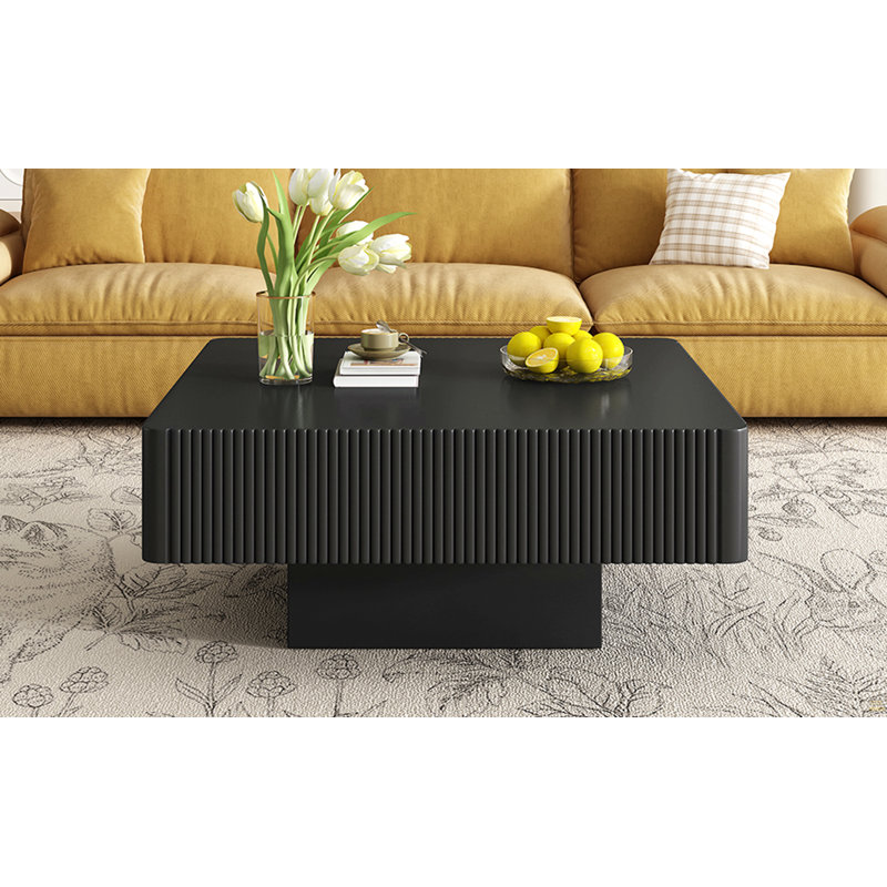 Table basse carrée 31,6 "avec plateau de 7,1" d'épaisseur, Noir