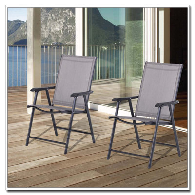 Outsunny Folding Sling Patio Chairs Set of 2 with Breathable Mesh and Powder-Coated Steel Frame