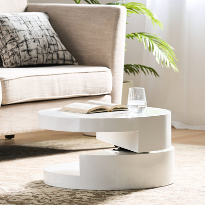 Table basse rotative avec compartiment de rangement très caché, petit, blanc ultrabrillant, rangement de 23,62 po x 23,62 po x 12,99 po, finition blanche