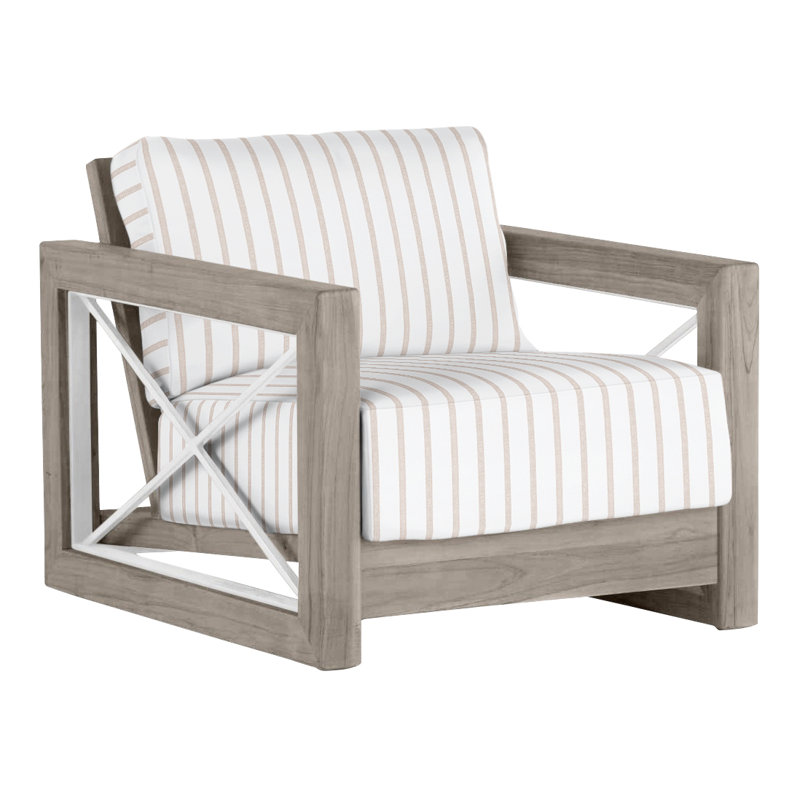 Malta Teak Outdoor Lounge Chair, Oyster Teak/Brushed Stainless, No welt + Standard fill, Perigold Mixi Linen