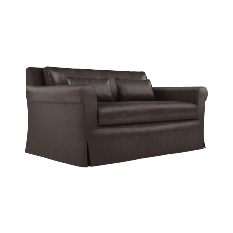 Ludlow Rolled-Arm Skirted Loveseat, 34" H x 60" W x 42" D, Dark Brown, Plush Velvet Blue Print