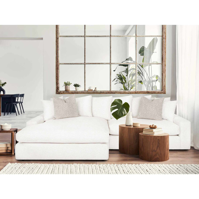 Upholstered L-Shaped Sectional Left Hand Facing, Cream 100% Polyester, Left Hand Facing