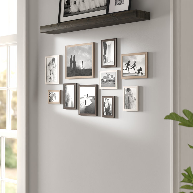 Ensemble de cadres muraux en bois biseauté 10 pièces Rayburn, Blanc délavé / gris anthracite / gris rustique