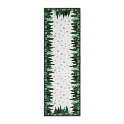 Tapis de Noël vert 2 pi 6 pi - Motif flocon de neige et arbre, tapis des Fêtes lavable antidérapant, velours résistant aux marques pour couloir, cuisine, salle de bain, vestibule - États-Unis