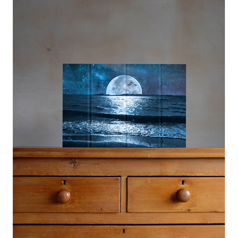 Décoration murale grande lune dans une nuit, H 18 po x l 24 po x P 1 po