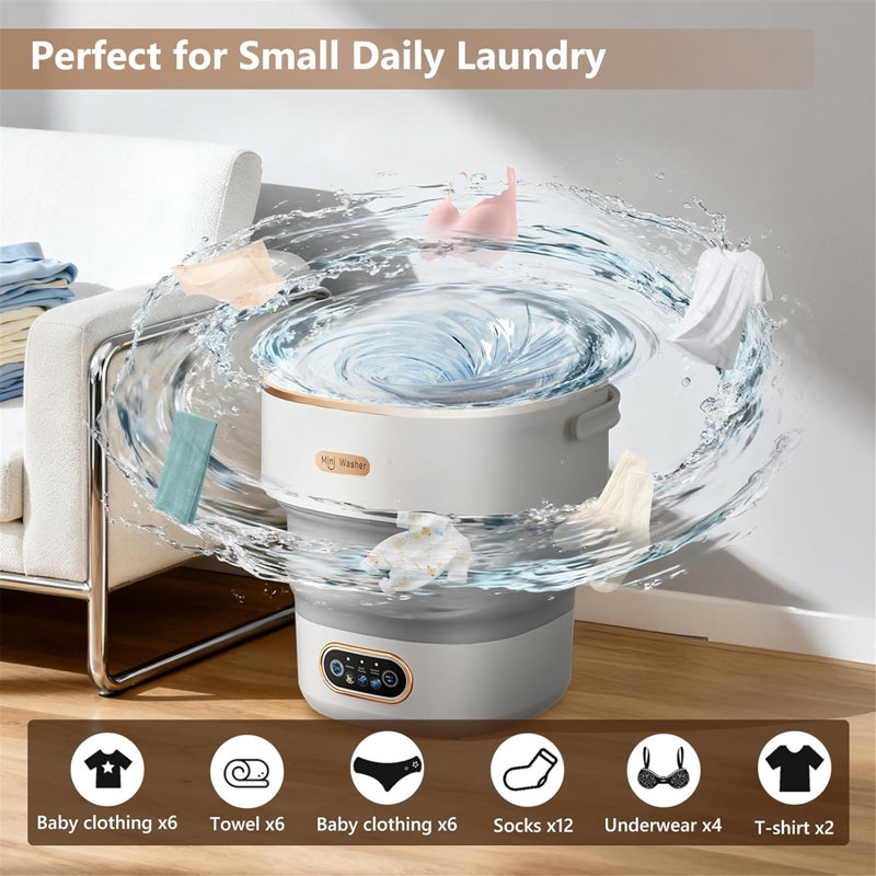 Portable Washing Machine, Foldable Mini Compact Washer with Dehydration & Drain Function, Blue Light Care for Underwear Baby Clothes Socks