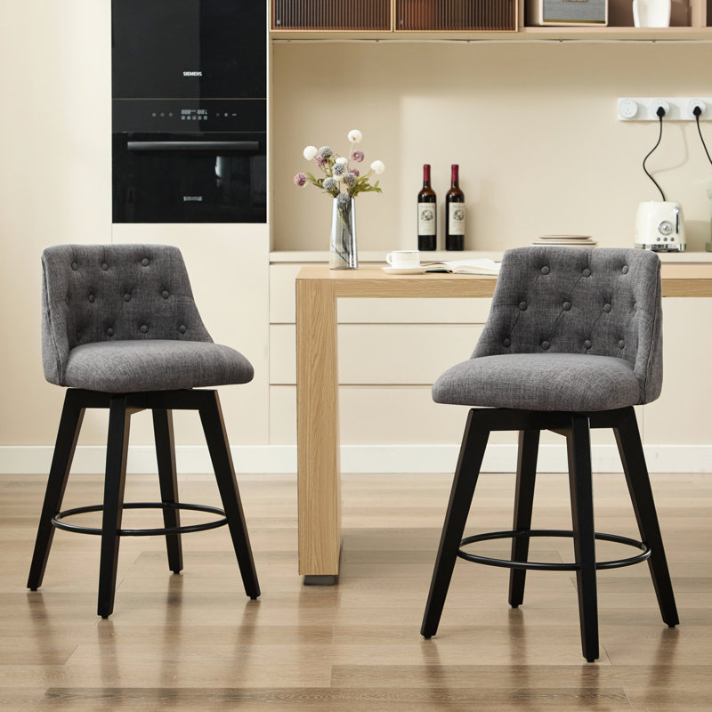 Tabourets de bar pivotants modernes avec revêtement en lin et dossier capitonné, structure en bois massif pour plus de durabilité et de style