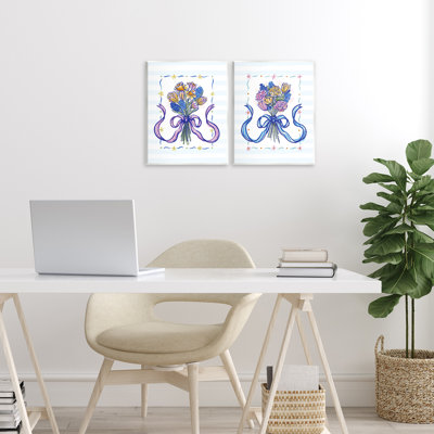Ensemble de 2 plaques murales Ribboned Spring Flower, par Connie Summers
