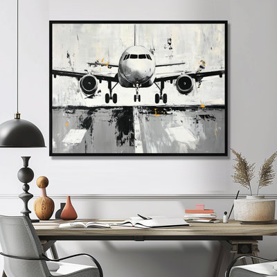 Aquarelle, avion, atterrissage sur la piste II - Avion, art mural, salon
