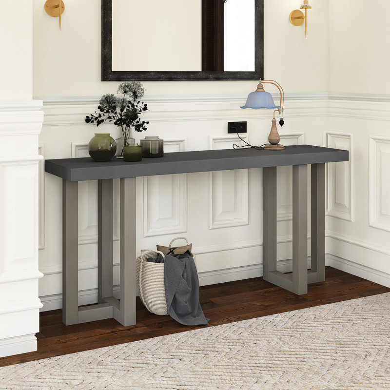 63" Wood Console Table With Solid Pine Legs, Gray, Gray