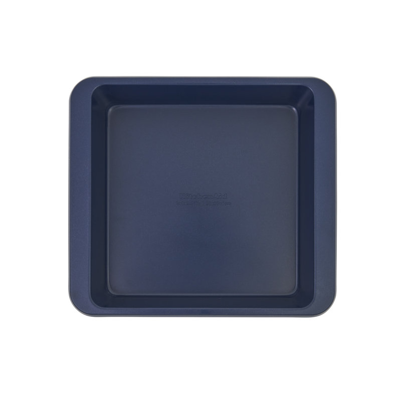 9In Nonstick Aluminized Steel Square Cake Pan, Contour Silver, Ink Blue