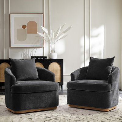 Berklie 31"W Modern Chenille Swivel Barrel Chair with Unique Arms and Solid Wood Legs Set of 2