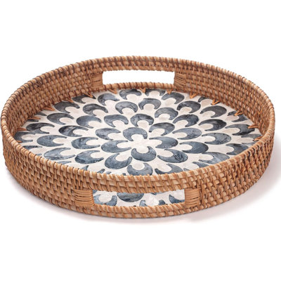  YANGQIHOME Round Serving Tray with Handle for Home Decor, Coffee Table, Gifts,13.8 inch