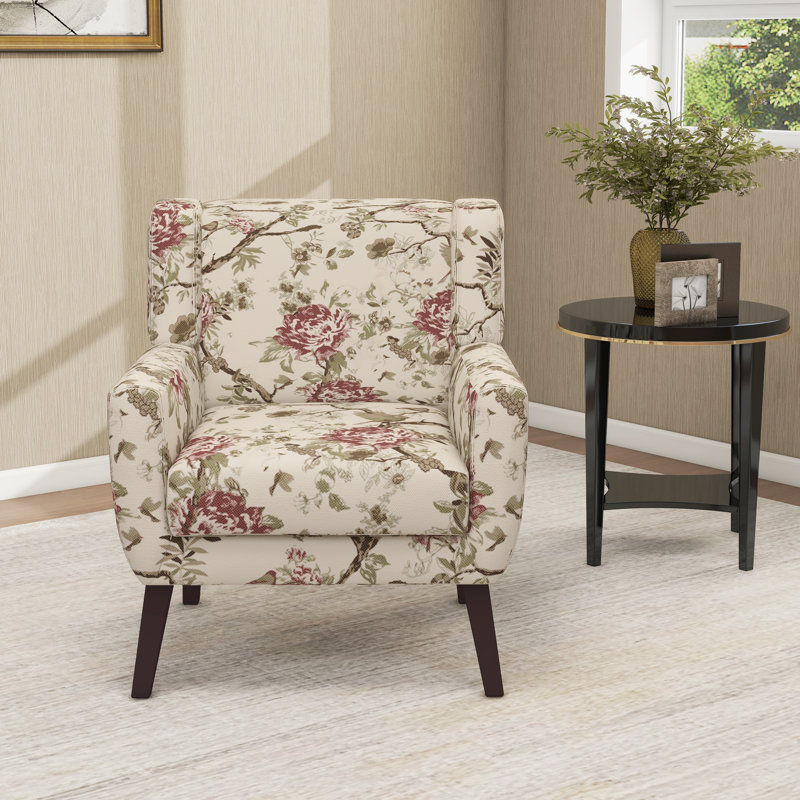 Jaqueze 73.4 Cm Wide Tufted Armchair, Cream/Pink Linen Blend