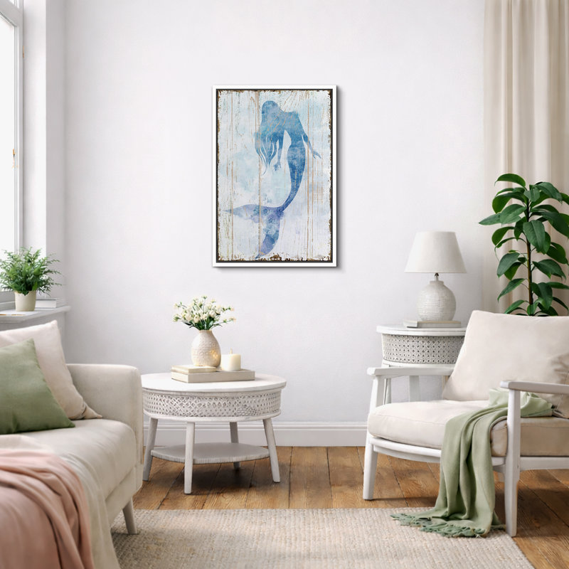 Sirène «sirène bleue sur panneau de bois effet d'art, photos de salle de bain de plage côtière nautique, grande impression sur toile encadrée,»