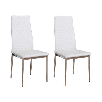 Eubanks Faux Leather Modern Tall Back Dining Chairs with Metal Legs & Diamond Stitching