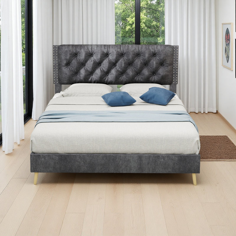Lit moelleux en suède, Gris, Lit double