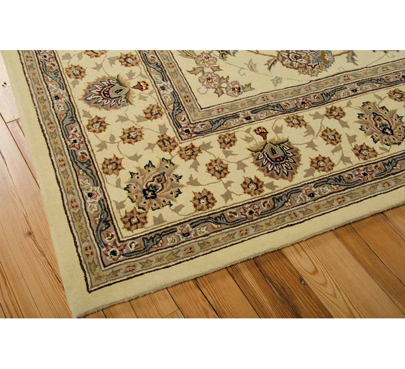 Tapis intérieur ivoire / brun en laine / soie touffeté à la main Ellerswick, Tapis de couloir 2 pi 3 po x 8 pi
