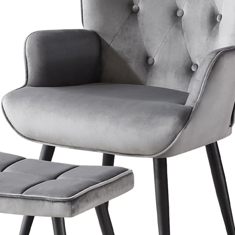Fauteuil à oreilles et repose-pieds capitonnés, Gris